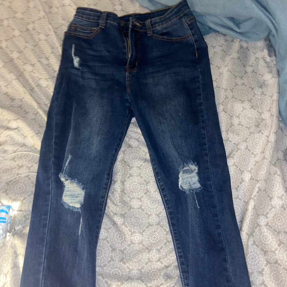 Dark Blue Ripped Jeans, Size: Medium